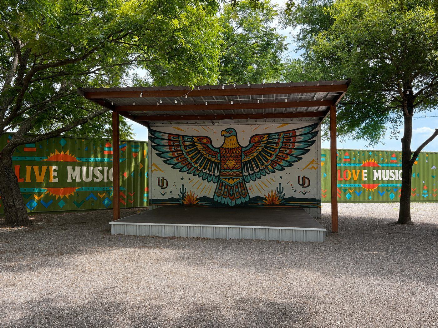 The outdoor live music stage at Urban Deck